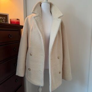 Zara Cream Bouclé Double-Breasted Pea Coat